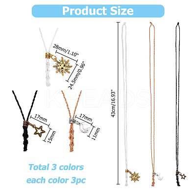 9Pcs 3 Styles Waxed Polyester Cord Necklace Sets NJEW-HS00001-1