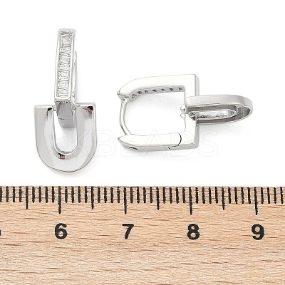Brass Clear Cubic Zirconia U-Shaped Hoop Earrings EJEW-Q016-20P-1