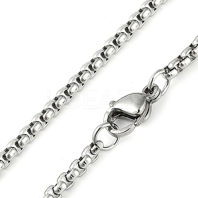 201 Stainless Steel Hollow Rectangle with Cross Pendant Box Chain Necklaces NJEW-D089-06P-1