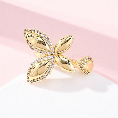 Brass Micro Pave Clear Cubic Zirconia Cuff Rings for Women RJEW-U047-20G-1