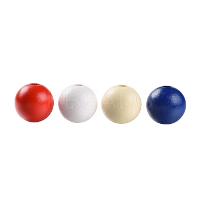 160 Pcs 4 Colors 4 July American Independence Day Painted Natural Wood Round Beads WOOD-LS0001-01C-1