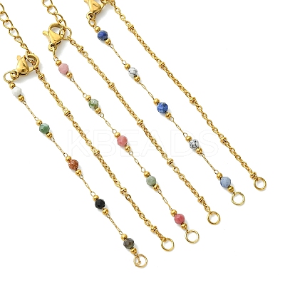 304 Stainless Steel Satellite Chain & Faceted Round Mixed Gemstone Beads Link Chain Bracelet Making AJEW-JB01622-1
