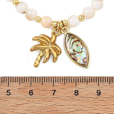 Ocean 304 Stainless Steel Coconut Tree and Brass Enamel Horse Eye Pendant AB Color Natural Freshwater Shell Round Beaded Necklaces NJEW-JN06320-1