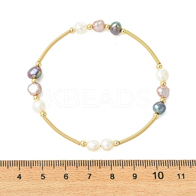 Nuggets Natural Cultured Freshwater Pearl & Brass Beaded Copper French Wired Bangles BJEW-JB13980-1