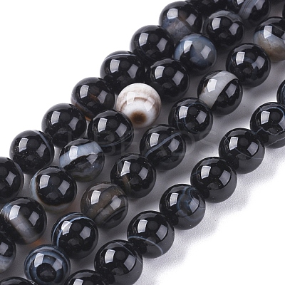 Natural Black Agate Beads Strands G-G582-4mm-60-1