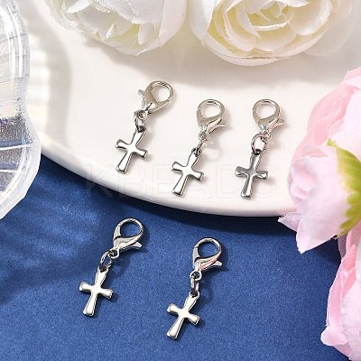 Cross 304 Stainless Steel Pendant Decorations HJEW-JM03574-S-1