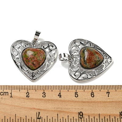 Natural Unakite Peach Love Heart Pendants G-G158-01H-1