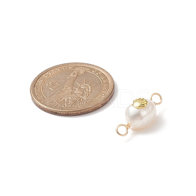 Grade AA Natural Cultured Freshwater Pearl Connector Charms with Golden Tone Alloy Slices PALLOY-JF01996-02-1