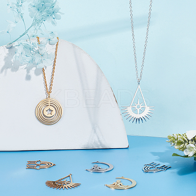 8Pcs 8 Style PVD Vacuum Plating 201 Stainless Steel Pendants STAS-DC0005-13-1