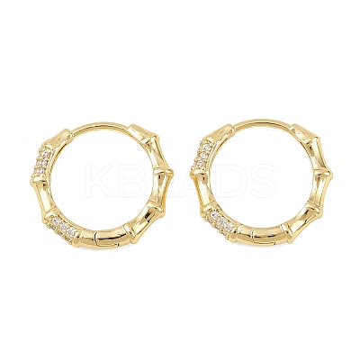 Bamboo Brass Micro Pave Clear Cubic Zirconia Hoop Earrings EJEW-D348-03G-1