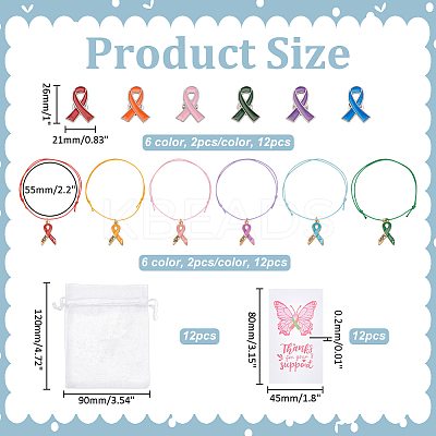 Mental Health Awarenes Theme Alloy Enamel Awareness Ribbon with Word Hope Charm Braided Bead Bracelets Kits SJEW-WR00001-1