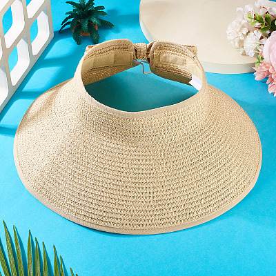 1Pc Women Straw Floppy Wide Brim Sun Hat AJEW-TA0002-59A-1
