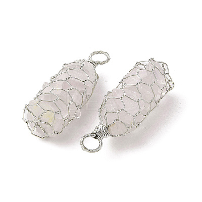 Rack Plating Copper Wire Wrapped Natural Quartz Crystal Chip Big Pendants G-C130-01P-03-1