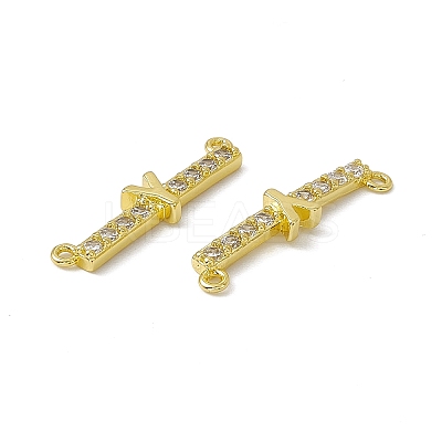 Rack Plating Brass Micro Pave Clear Cubic Zirconia Connector Charms KK-C007-37G-Y-1