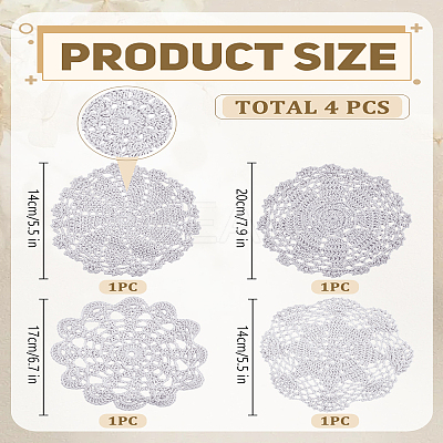 4Pcs 4 Styles Cup Mat Cotton Coaster AJEW-LP0005-98B-1