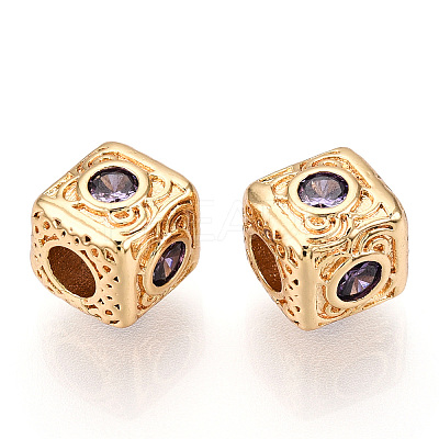 Brass Micro Pave Cubic Zirconia Beads KK-C051-28G-01-1