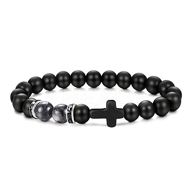 Bohemian Tiger Eye Stone Bracelet Cross Natural Stone Beads Vintage Matte Bead Bracelet ZU3790-11-1