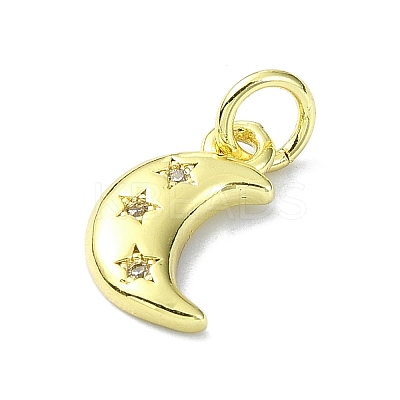 Moon Theme Brass Micro Pave Clear Cubic Zirconia Charms KK-H475-57G-13-1