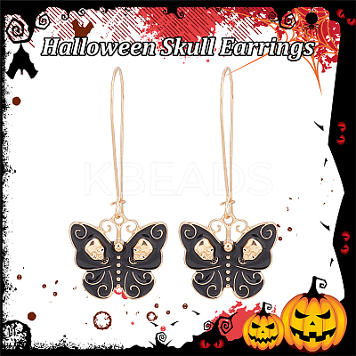 3 Pair 3 Color Enamel Butterfly with Skull Hoop Earrings EJEW-AN0002-46-1