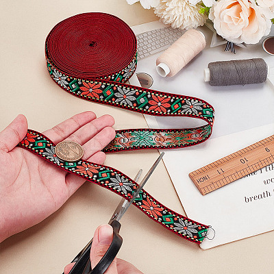 10 Yards Ethnic Style Polyester Jacquard Flower Ribbon OCOR-PH0004-86B-1