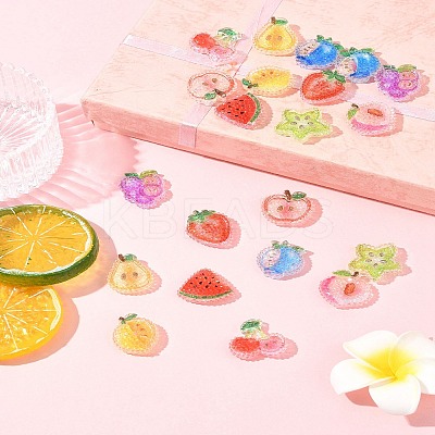 20Pcs 10 Styles Cherry/Pear/Lemon/Grape/Blueberry/Peach/Apple/Watermelon/Fruit Transparent Epoxy Resin Decoden Cabochons RESI-FS0001-93-1