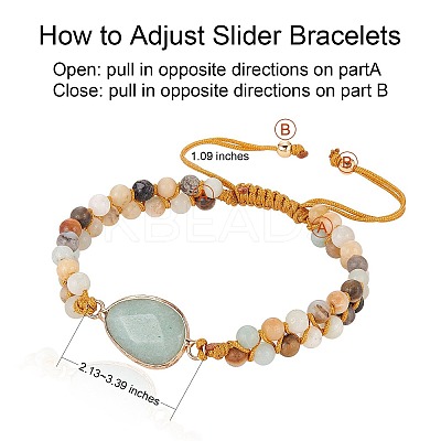 Natural Green Aventurine Teardrop Link Braided Bead Bracelet BJEW-SZ0002-54D-1
