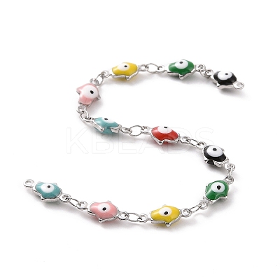 Enamel Hamsa Hand with Evil Eye Link Chains CHS-G023-01P-02-1