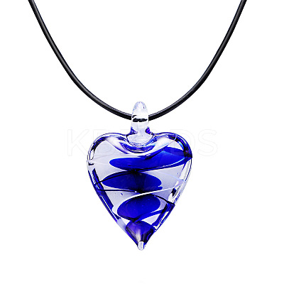 Glass Heart Pendant Black Waxed Cord Necklaces for Women FS-WG555DD-03-1