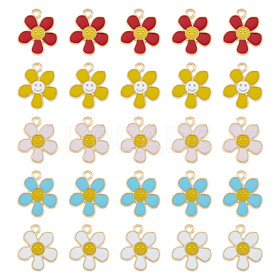 50Pcs 5 Colors Alloy Enamel Pendants ENAM-HY0003-02-1