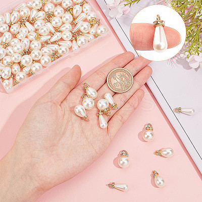 90Pcs 3 Style ABS Imitation Pearl & Brass Pendants KY-PH0001-22-1