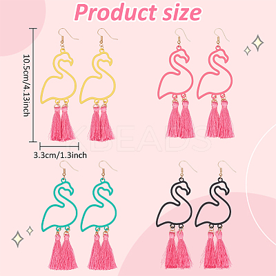 3 Pairs 3 Colors Alloy Flamingo Chandelier Earrings EJEW-AN0004-43-1