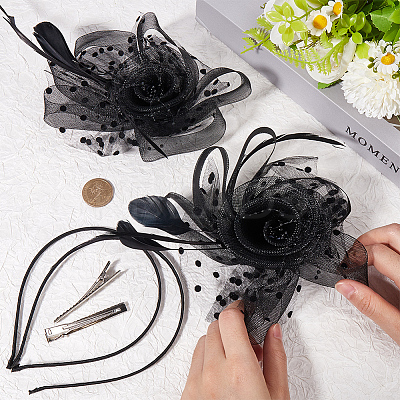 Gauze Feather Flower Hair Bands for Women OHAR-WH20002-05-1