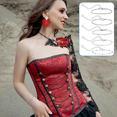 5Pcs 5 Styles Stainless Steel Chain Bracelets BJEW-UN0001-79-1