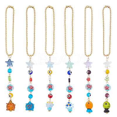 6Pcs Handmade Lampwork Fish Evil Eye Mushroom Pendant Decoration HJEW-AR00014-1
