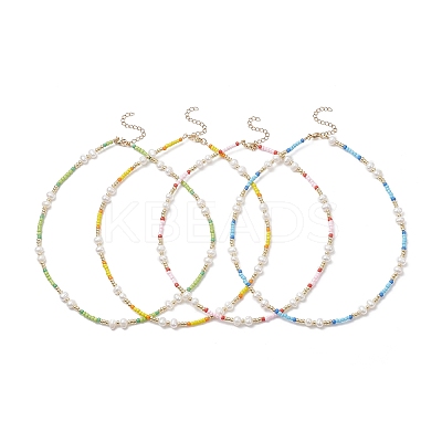 Acrylic Imitation Pearl & Glass Seed Beaded Necklace for Women NJEW-JN04278-1