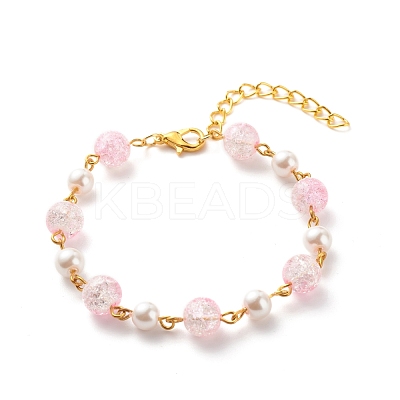 Bling Glass & Imitation Pearl Round Beaded Bracelet for Women BJEW-JB08591-1