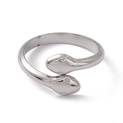 Non-Tarnish 304 Stainless Steel Double Snake Open Cuff Ring for Women RJEW-C045-14P-1