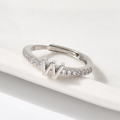 S925 Sterling Silver Adjustable Letter Rings for Women RJEW-M068-01P-W-1