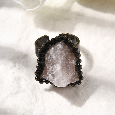 Natural Rose Quartz Irregular Nugget Open Cuff Rings G-A278-03AB-04-1
