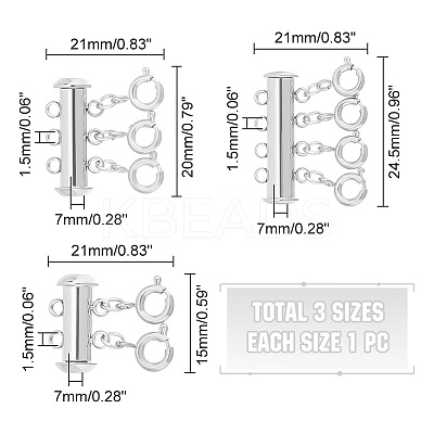 3Pcs 3 Styles 304 Stainless Steel Slide Lock Clasps STAS-UN0042-03P-1