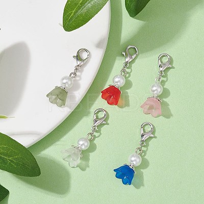 Acrylic Flower & Glass Pearl Pendant Decoration HJEW-JM01413-1