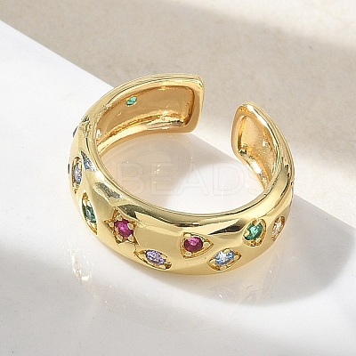 Brass Micro Pave Colorful Cubic Zirconia Cuff Open Rings RJEW-Z145-05G-1