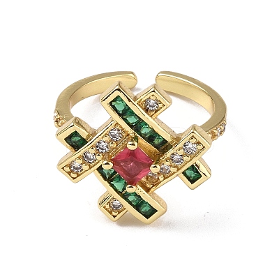 Cubic Zirconia Symbol # Open Cuff Ring RJEW-P046-01G-04-1