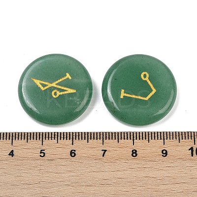 4Pcs 4 Styles Natural Green Aventurine Flat Round with Angels Symbol Display Decorations G-R007-01C-1