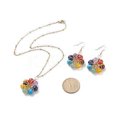 Natural & Synthetic Mixed Gemstones Flower Dangle Earrings and Pendant Necklace SJEW-JS01259-1