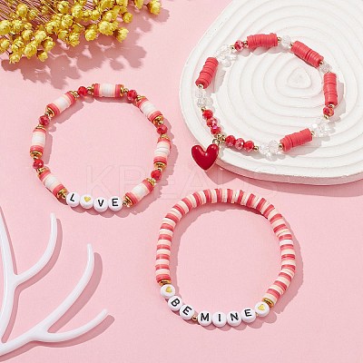 3Pcs 3 Style Polymer Clay Heishi Surfer Stretch Bracelets Set BJEW-TA00317-1