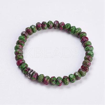Natural Ruby in Zoisite Stretch Bracelets BJEW-JB03188-03-1
