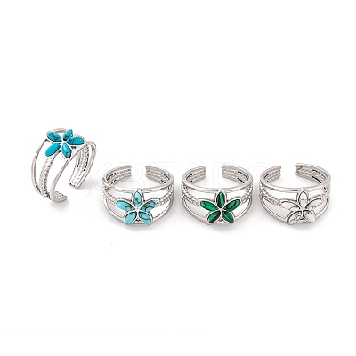 Flower 304 Stainless Steel Open Cuff Rings RJEW-G314-02P-1