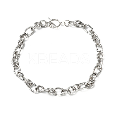 Non-Tarnish 304 Stainless Steel Figaro Chain Necklace with Toggle Clasp for Men Women X-STAS-P300-01P-1