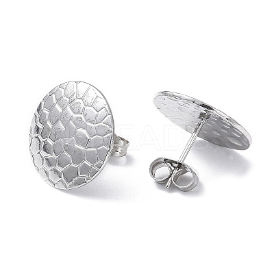 Non-Tarnish 304 Stainless Steel Textured Flat Round Stud Earrings for Women EJEW-I285-03P-1